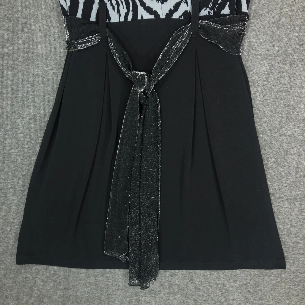 Y2K En Focus Studio Dress Zebra Print Belted Black Knee Length Womens Size 8 - Picture 3 of 7